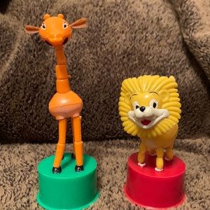 Kohner Bros Gabriel Giraffe Lucky Lion Push Button Puppet 60s childhood toy vtg